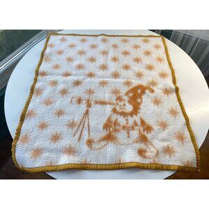 Vintage baby blanket, reversible fleece with satin trim, elf and stars